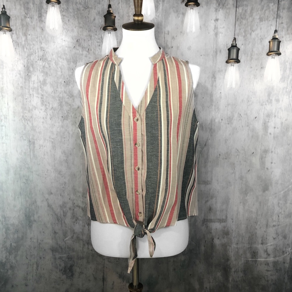 Drew Linen Blend Striped Waist-Tie Tank M NWT